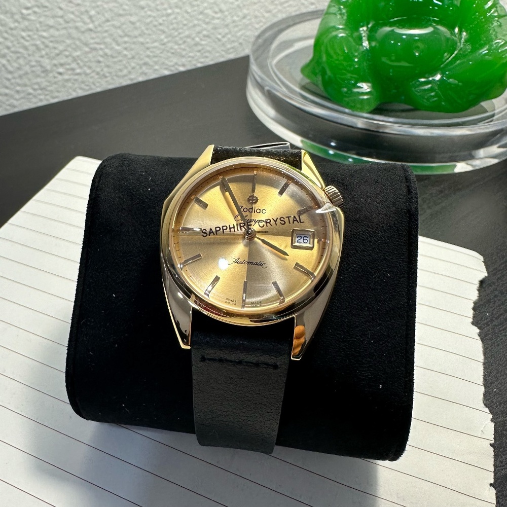 Zodiac Olympos Gold Dial Black Leather Men's Watch 37mm Swiss Automatic ZO9703